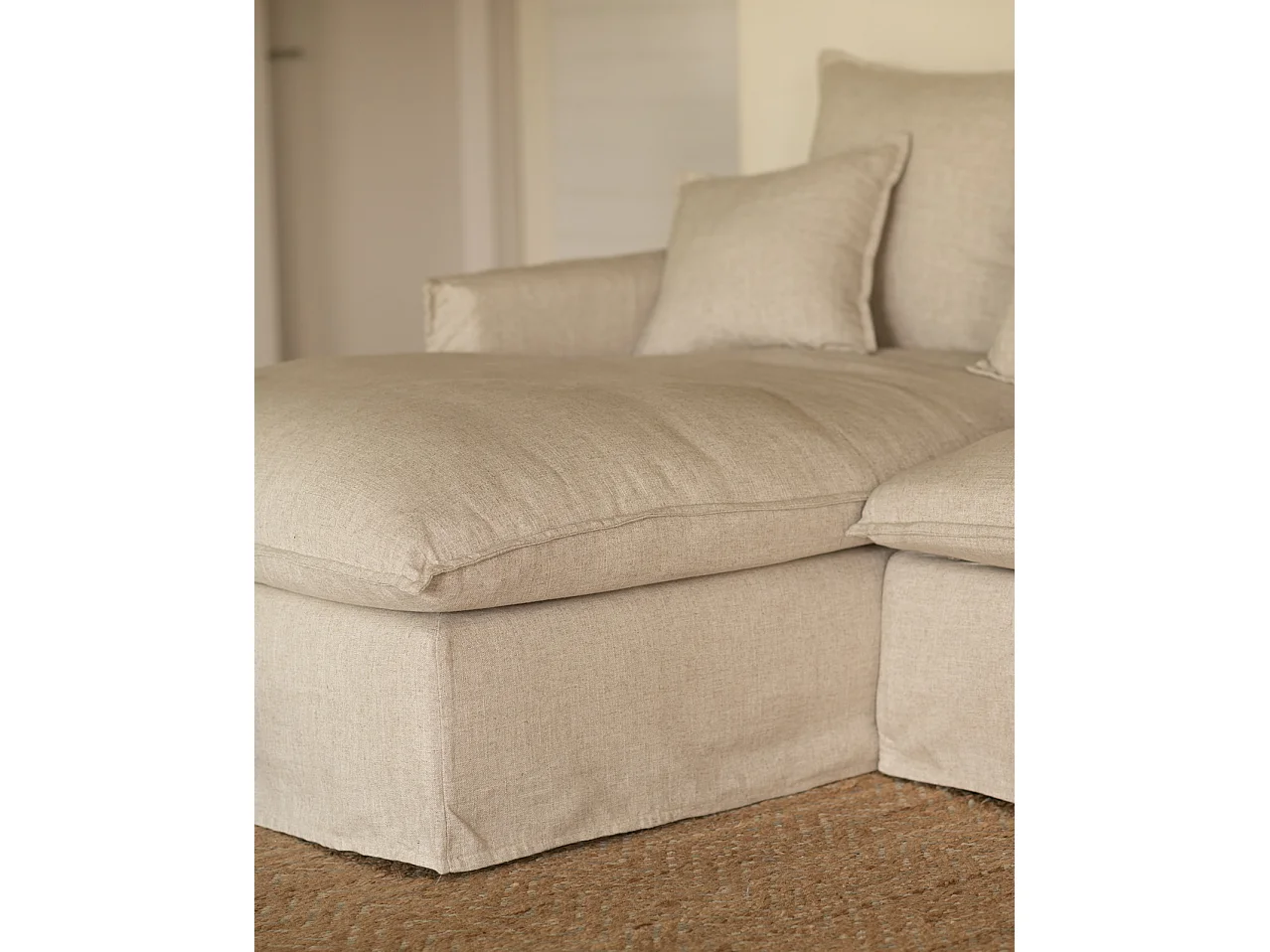 Sofá con chaise longue izquierdo desenfundable beige 3 plazas 278x95x170cm - MIA - DECOWOOD