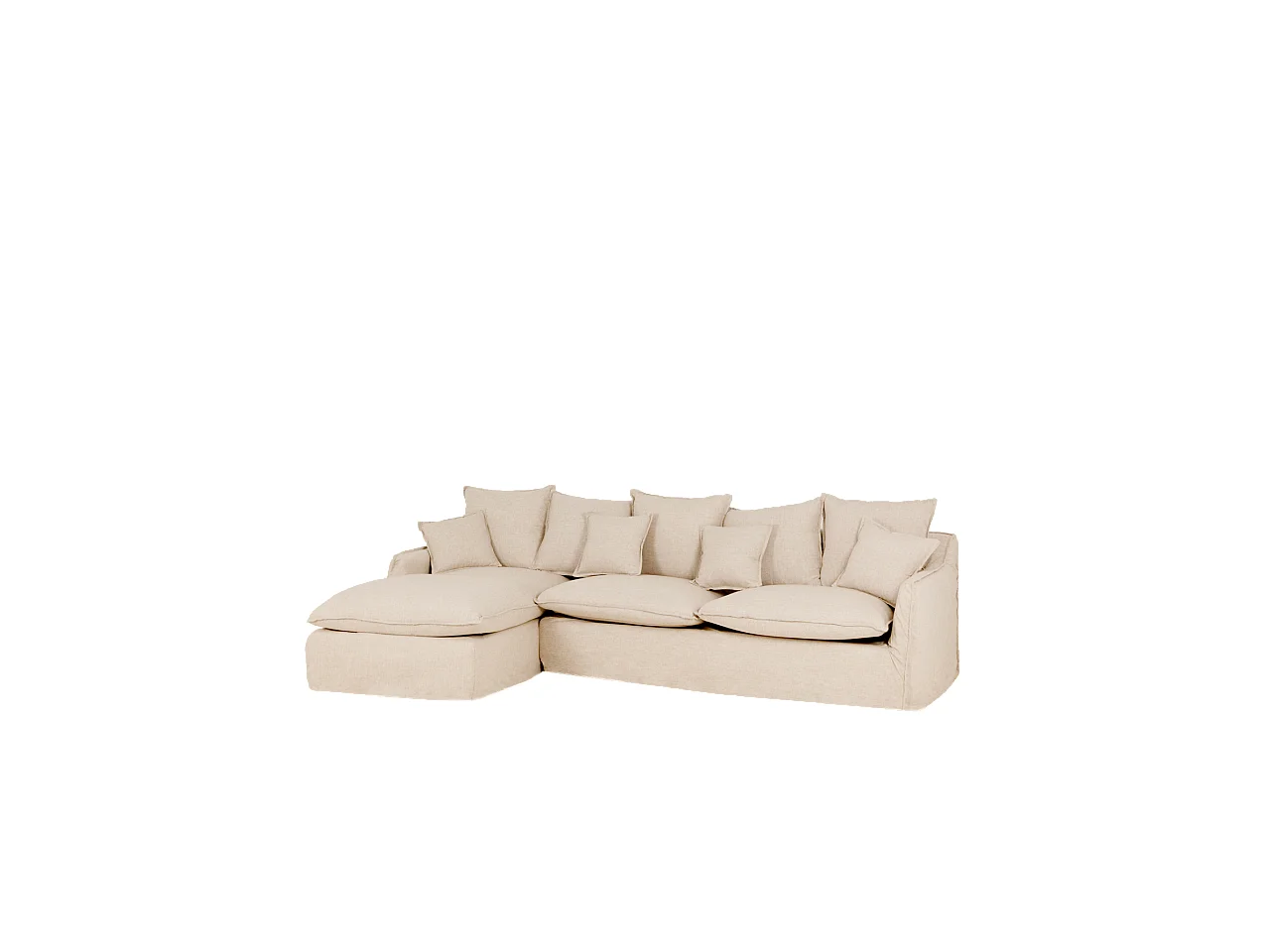Canapé 3 places d'angle gauche en coton et lin déhoussable beige