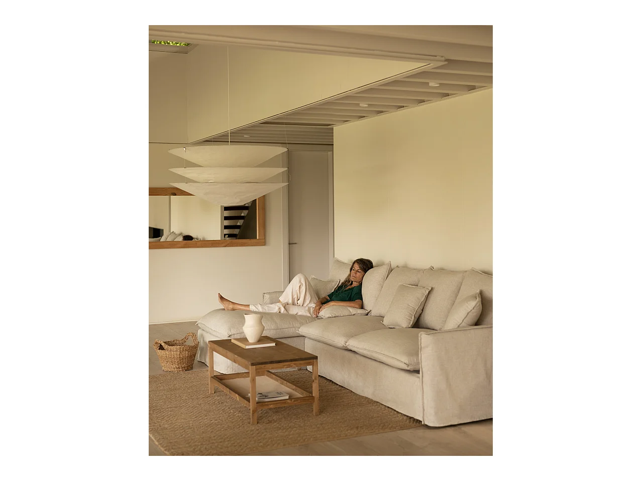 Canapé 3 places d'angle gauche en coton et lin déhoussable beige