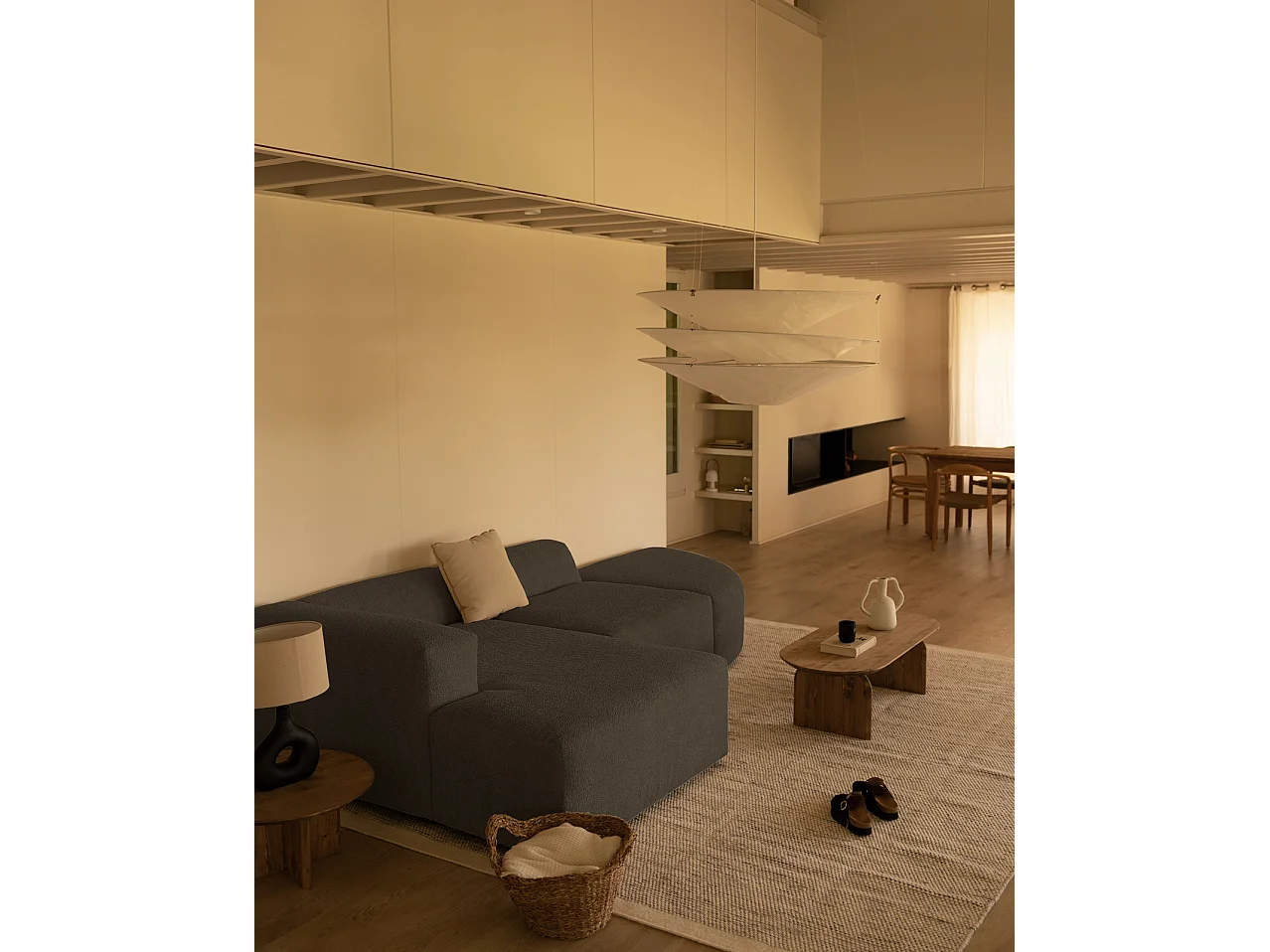 Divano curvo 3 moduli CHL sinistra in bouclé colore grigio 320x172cm