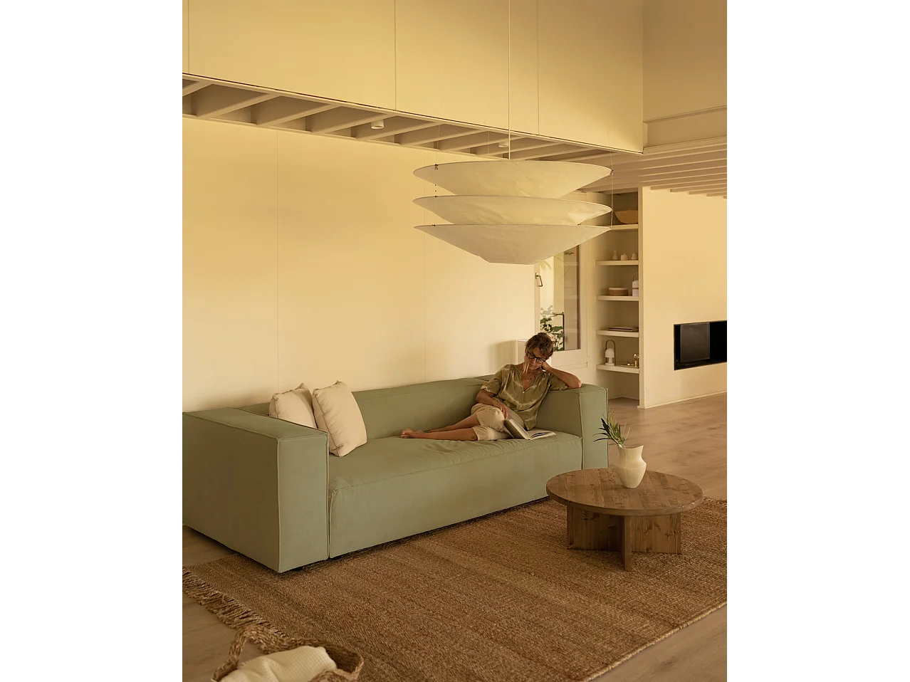 Sofá de 4 plazas de pana color lima 260x70x110cm - LOLA - DECOWOOD