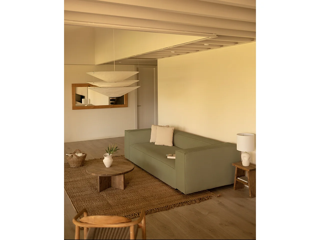 Sofá de 4 plazas de pana color lima 260x70x110cm - LOLA - DECOWOOD