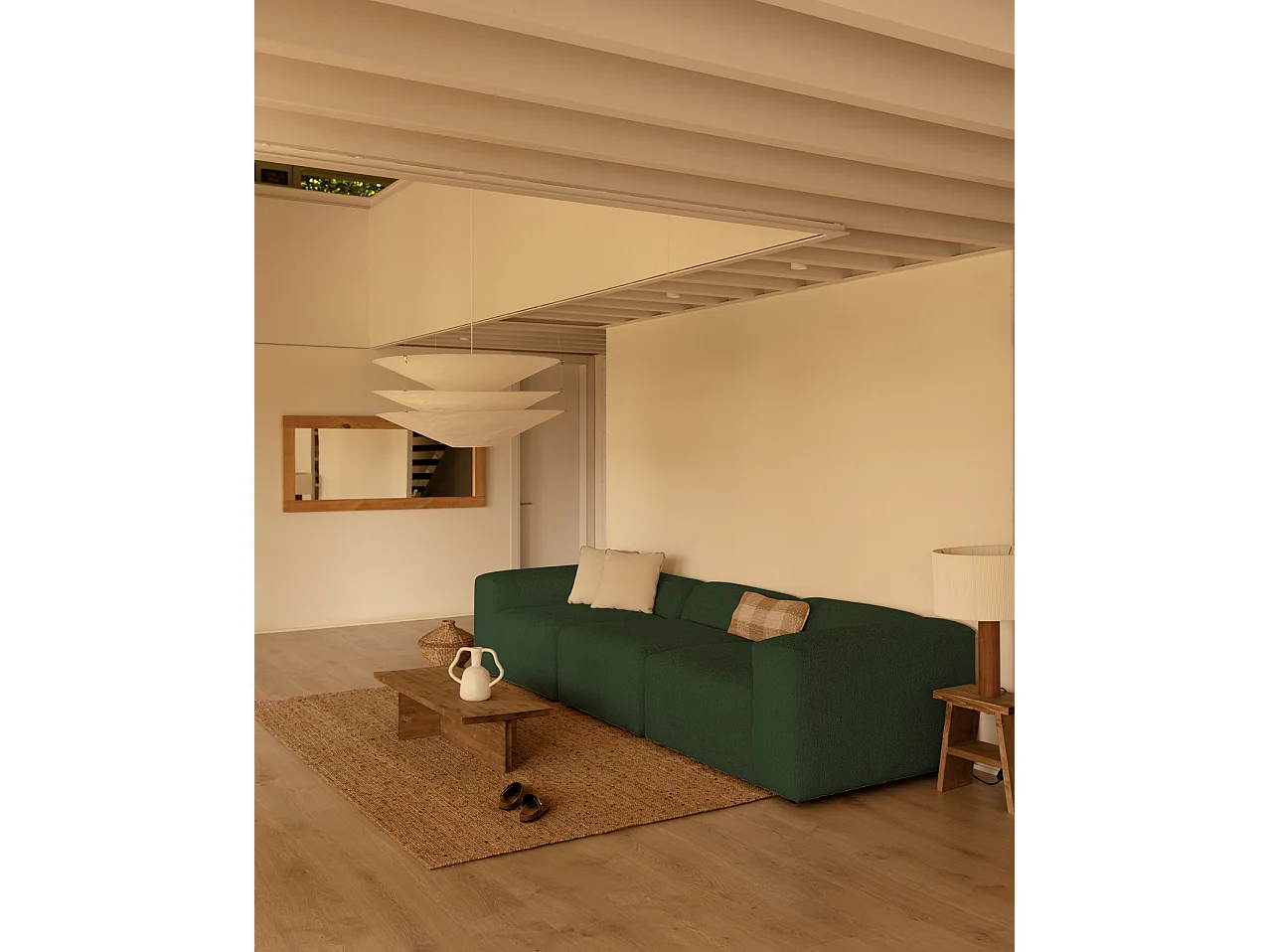 Divano a 3 moduli in bouclé verde 330x110cm