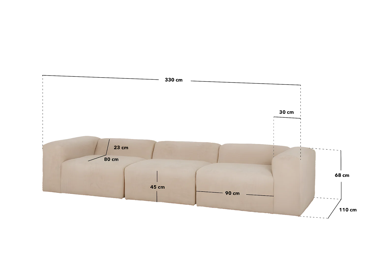 Sofá de 5/6 plazas de 3 módulos de bouclé color verde 330x70x110cm - BERTA - DECOWOOD