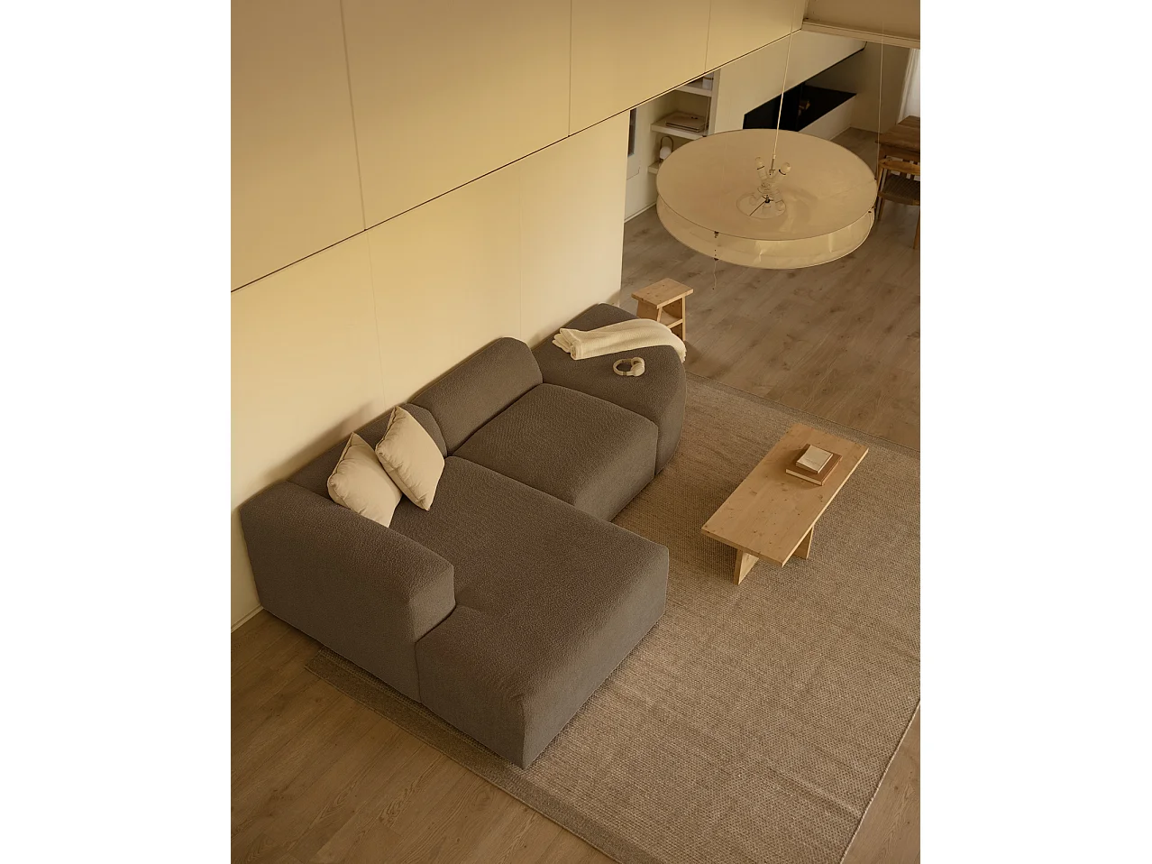 Divano curvo 3 moduli CHL sinistra in bouclé marrone 320x172cm