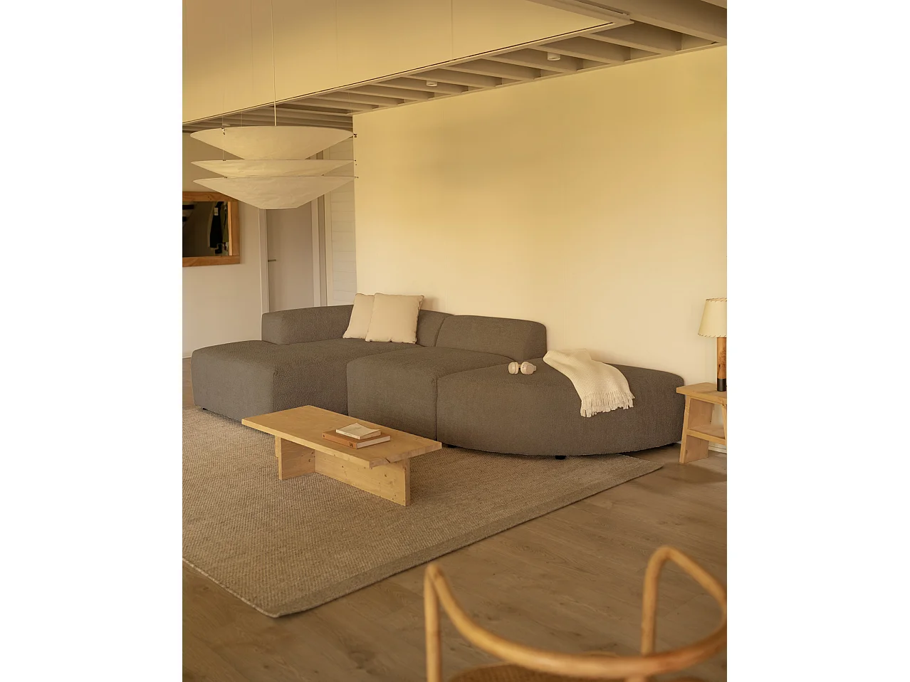 Divano curvo 3 moduli CHL sinistra in bouclé marrone 320x172cm