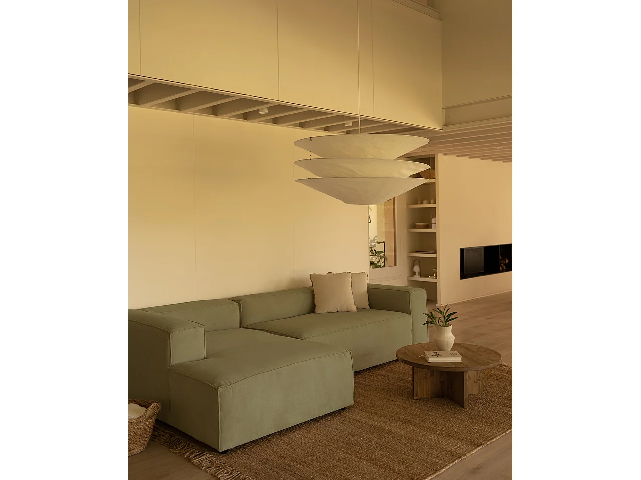 Sofá de 4/5 plazas con chaise longue izquierdo de pana lima 300x70x175cm - LOLA - DECOWOOD