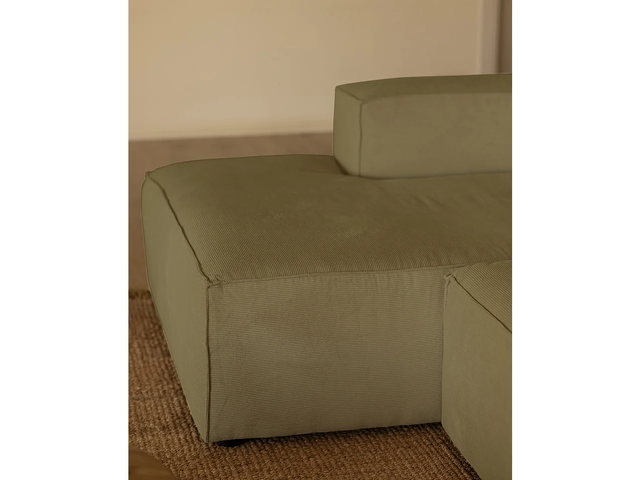 Sofá de 4/5 plazas con chaise longue izquierdo de pana lima 300x70x175cm - LOLA - DECOWOOD