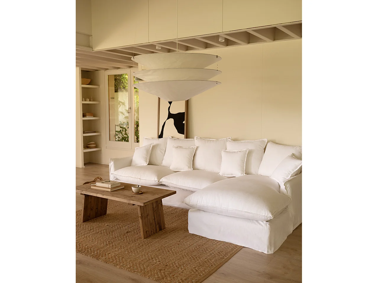 Sofá con chaise longue derecho desenfundable blanco 3 plazas 278x95x170cm - MIA - DECOWOOD