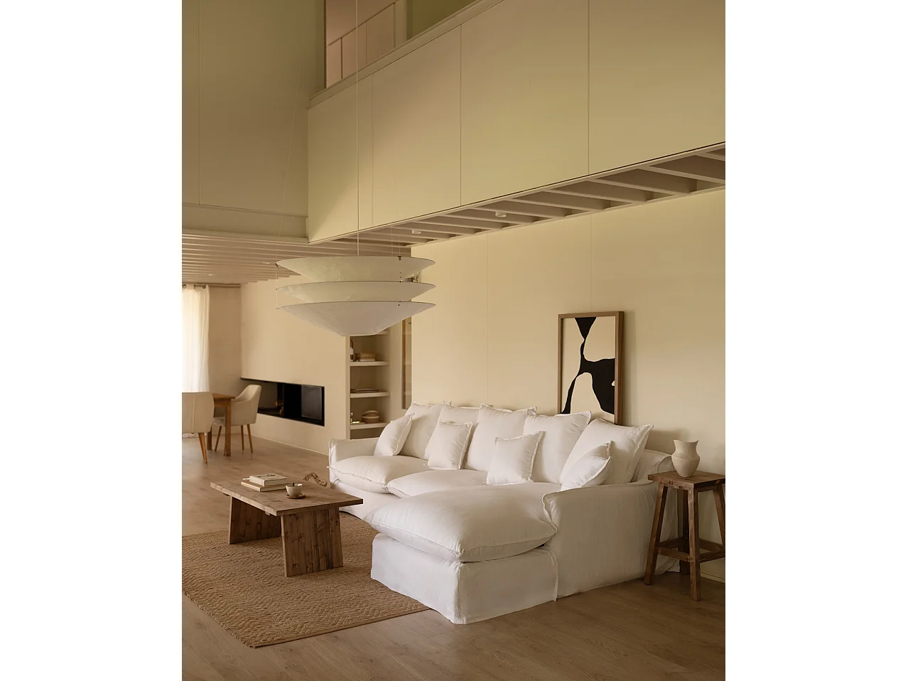 Sofá con chaise longue derecho desenfundable blanco 3 plazas 278x95x170cm - MIA - DECOWOOD