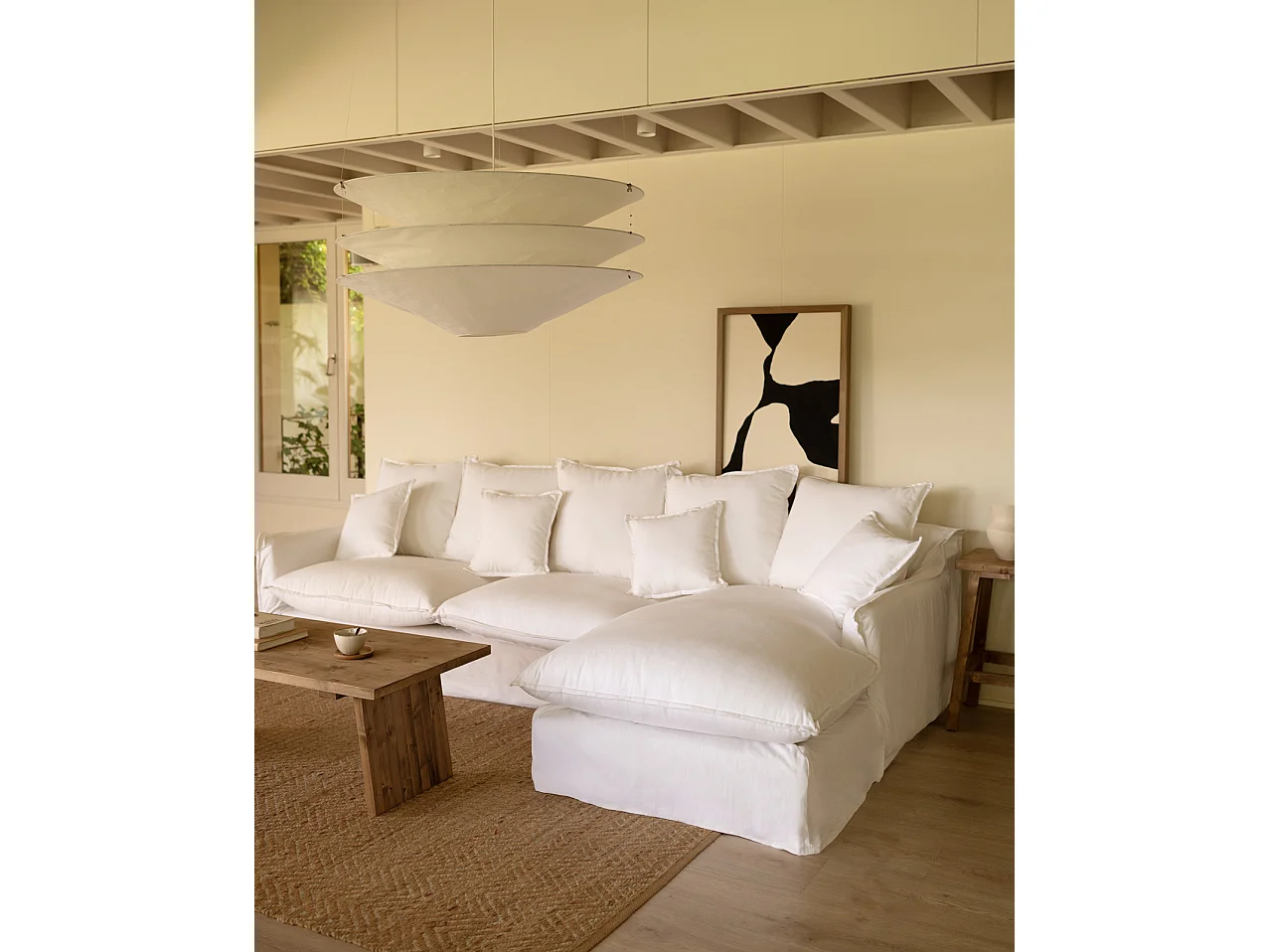 Sofá con chaise longue derecho desenfundable blanco 3 plazas 278x95x170cm - MIA - DECOWOOD
