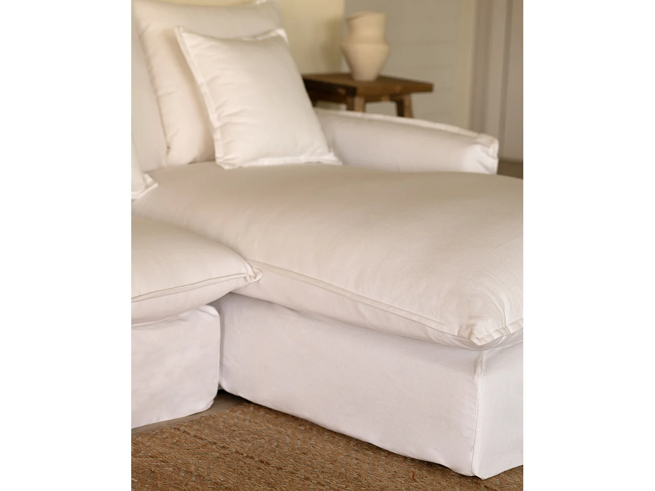 Sofá con chaise longue derecho desenfundable blanco 3 plazas 278x95x170cm - MIA - DECOWOOD