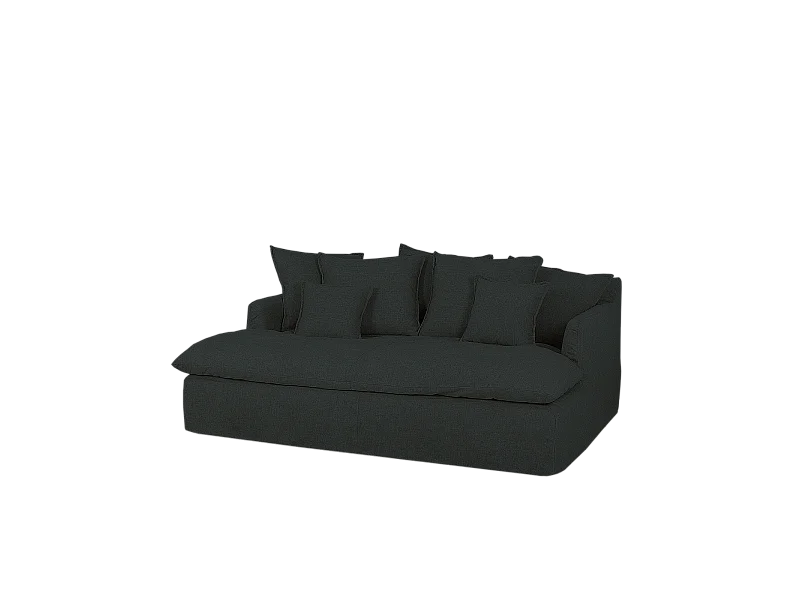 Sofá 2/3 plazas fondo largo de algodón y lino desenfundable azul 250x95x170cm - MIA - DECOWOOD