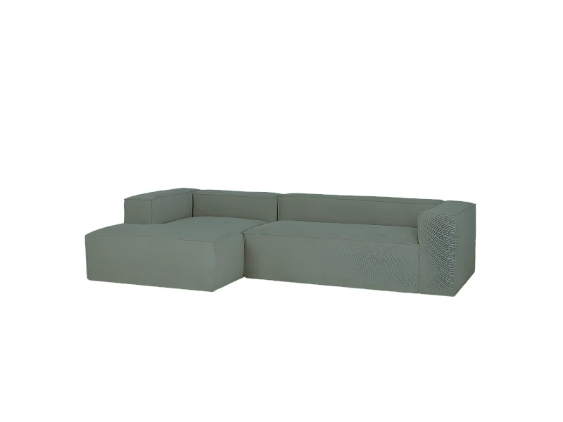Sofá de 2 plazas con chaise longue izquierdo de pana verde azulado 250x70x175cm - LOLA - DECOWOOD