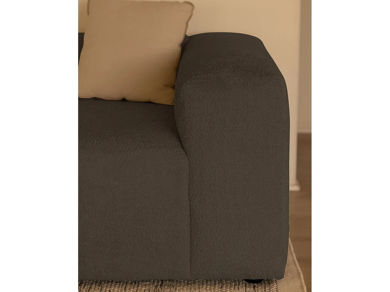 Sofá de 3 módulos con chaise longue izquierdo de bouclé gris oscuro 330x70x172cm - BERTA - DECOWOOD
