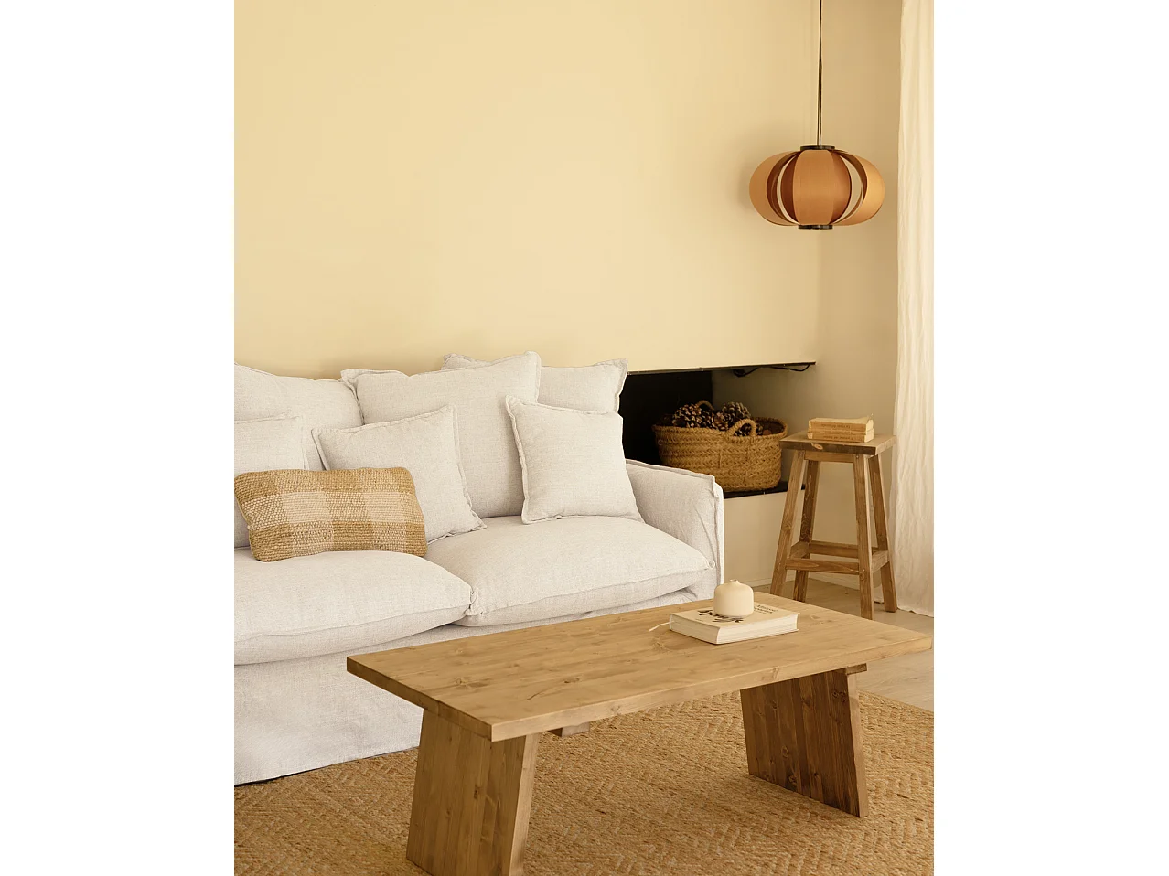 Sofá de 2 plazas de algodón y lino desenfundable color blanco 160x95x100cm - MIA - DECOWOOD