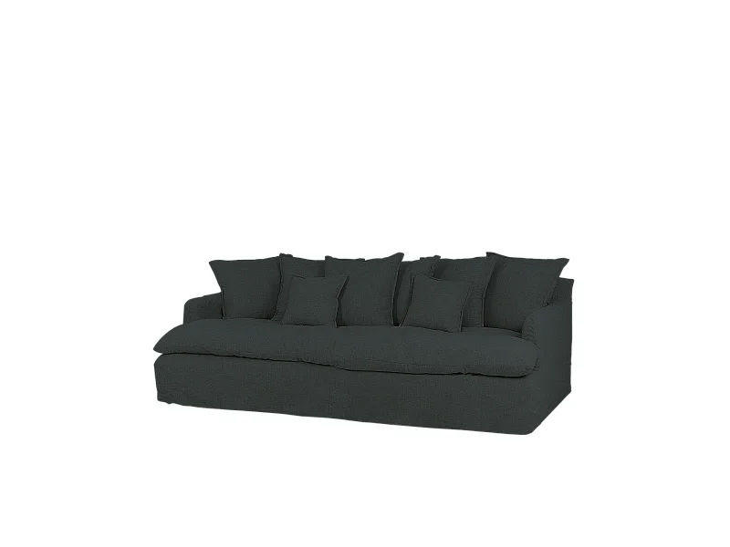 Canapé 2/3 places à profondeur marron clairne coton et lin déhoussable bleu