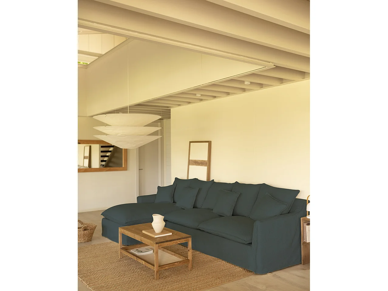 Sofá con chaise longue izquierdo desenfundable azul 3 plazas 278x95x170cm - MIA - DECOWOOD