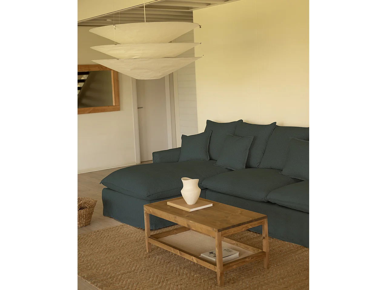 Sofá con chaise longue izquierdo desenfundable azul 3 plazas 278x95x170cm - MIA - DECOWOOD