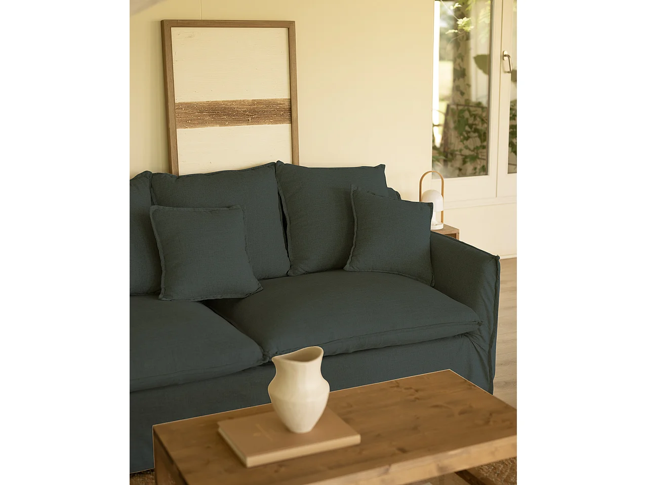 Sofá con chaise longue izquierdo desenfundable azul 3 plazas 278x95x170cm - MIA - DECOWOOD