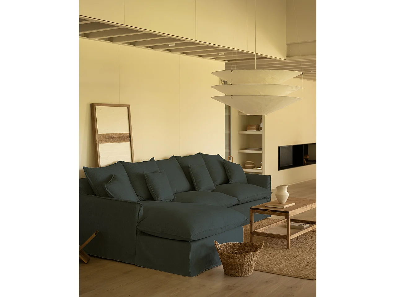 Sofá con chaise longue izquierdo desenfundable azul 3 plazas 278x95x170cm - MIA - DECOWOOD