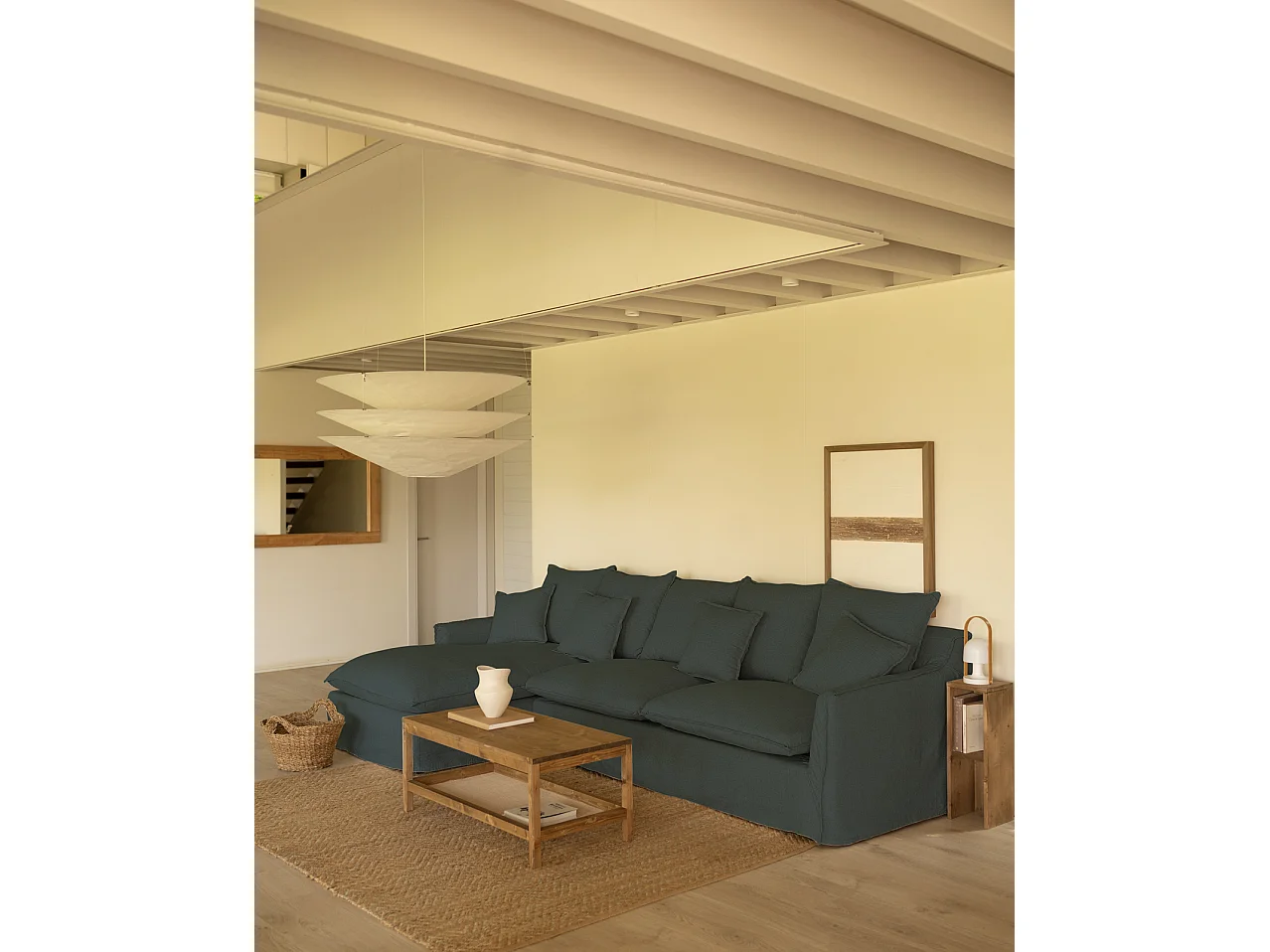 Sofá con chaise longue izquierdo desenfundable azul 3 plazas 278x95x170cm - MIA - DECOWOOD