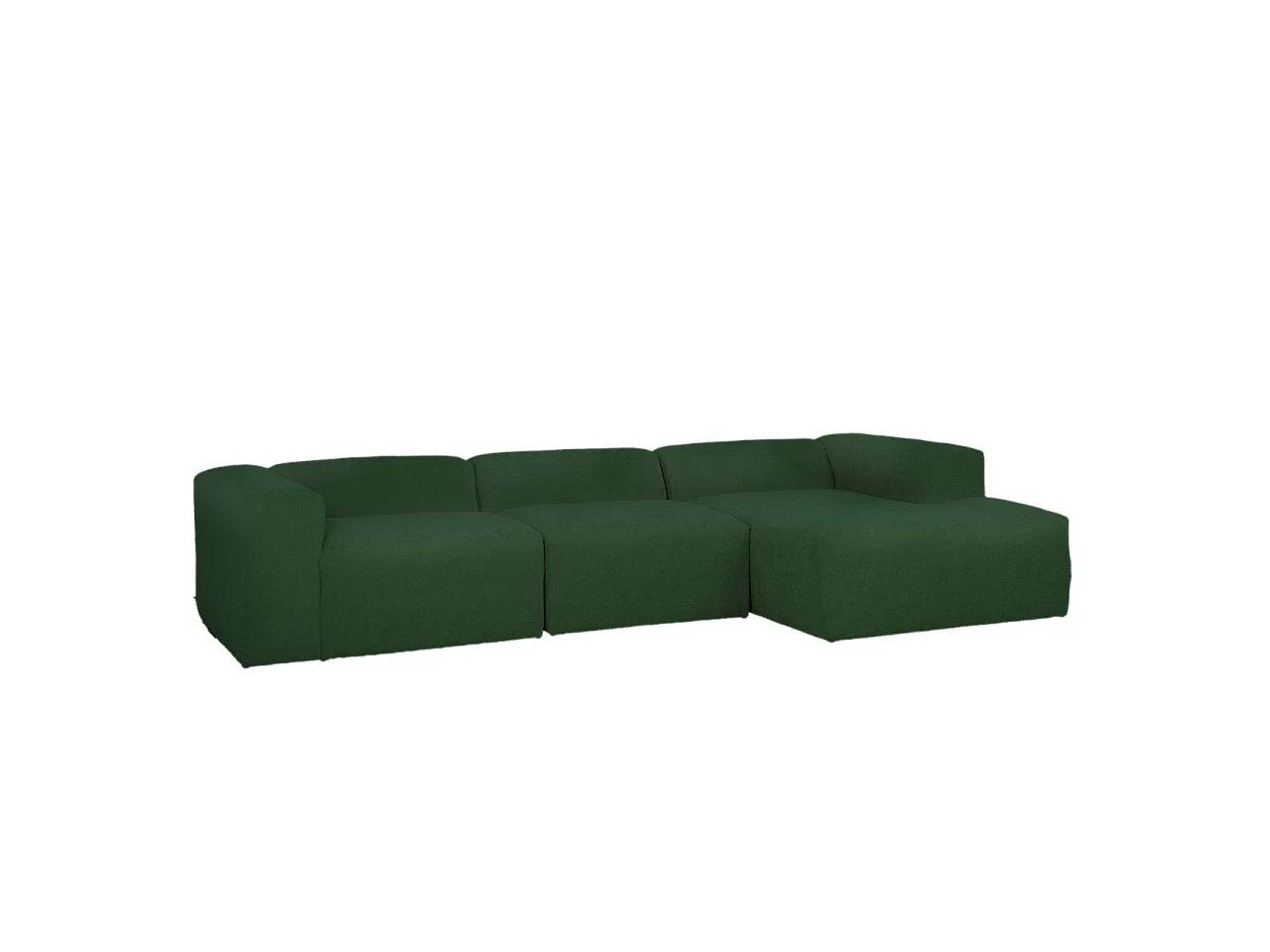 Divano a 3 moduli con CHL destra in bouclé verde 330x172cm