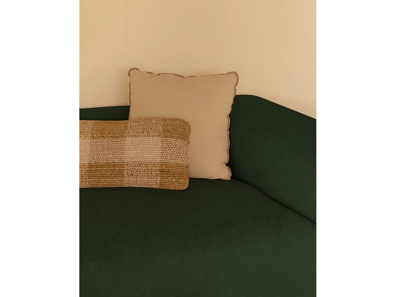 Divano a 3 moduli con CHL destra in bouclé verde 330x172cm