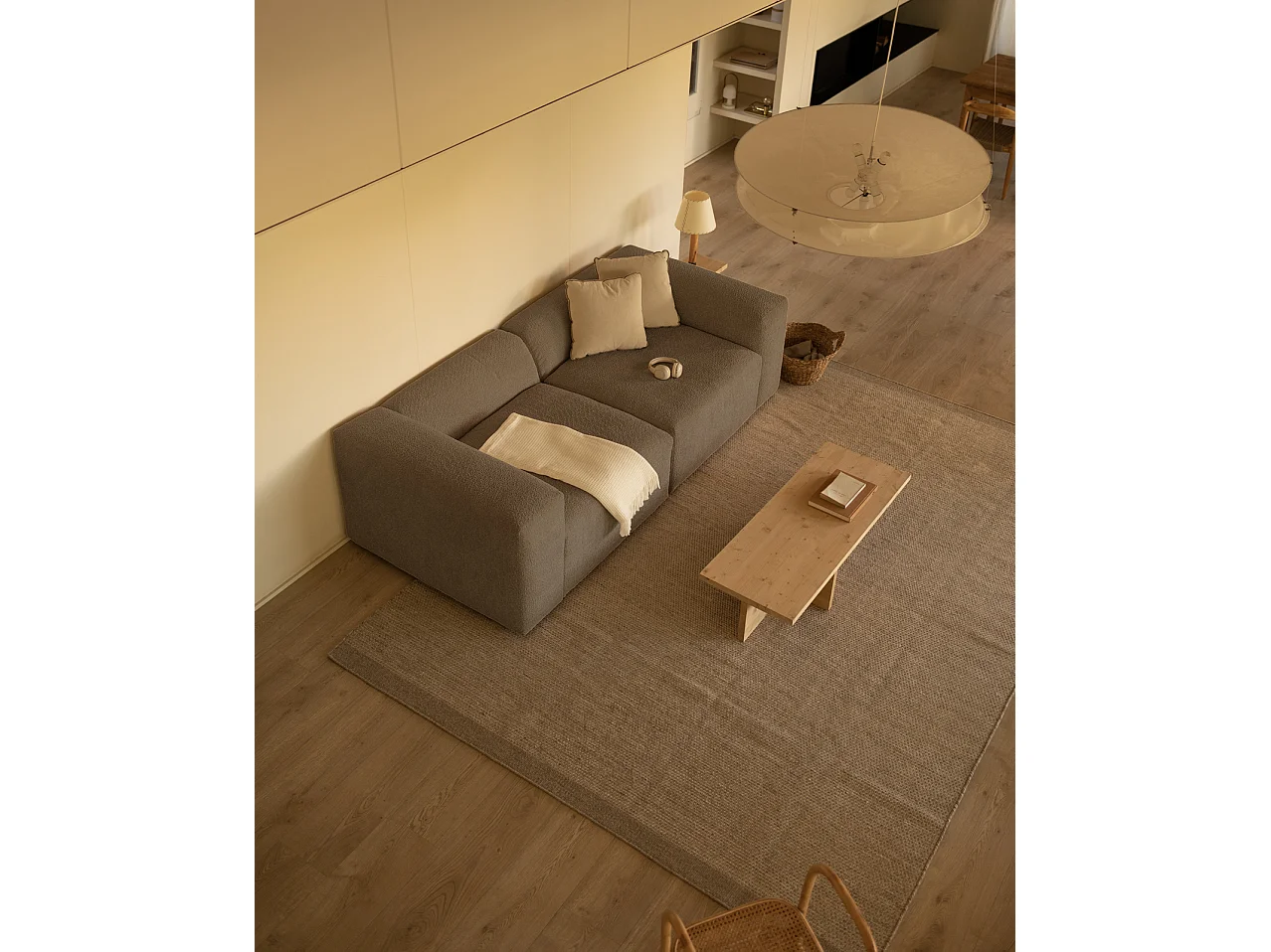 Sofá de 4 plazas de 2 módulos de bouclé color marrón 240x70x110cm - BERTA - DECOWOOD