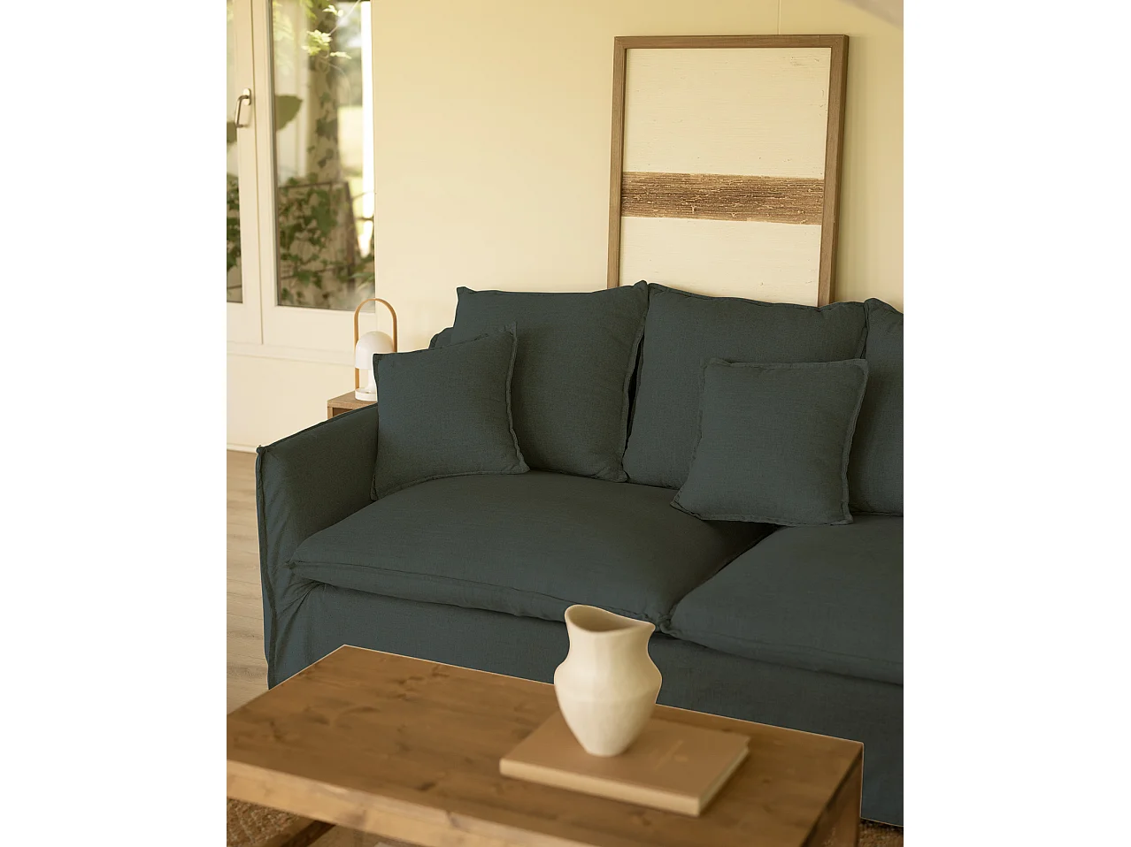 Sofá con chaise longue derecho desenfundable azul 4/5 plazas 310x95x170cm - MIA - DECOWOOD
