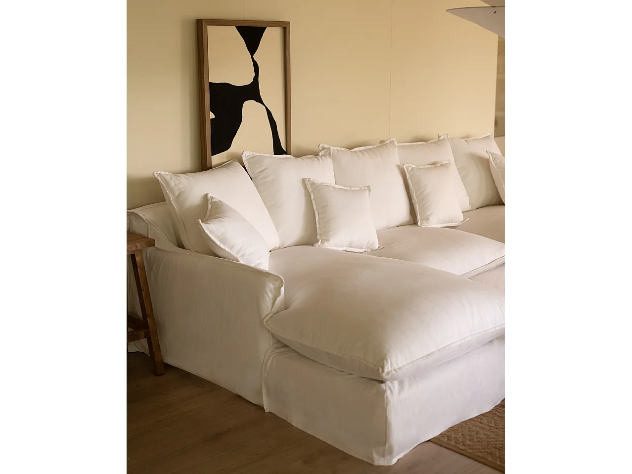 Sofá con chaise longue izquierdo desenfundable blanco 3 plazas 278x95x170cm - MIA - DECOWOOD