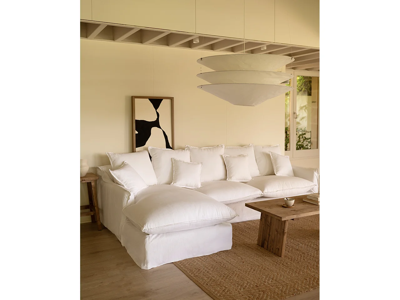 Sofá con chaise longue izquierdo desenfundable blanco 3 plazas 278x95x170cm - MIA - DECOWOOD