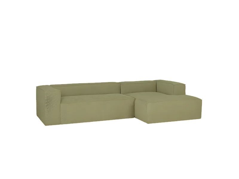 Sofá de 2 plazas con chaise longue derecho de pana lima 250x70x175cm - LOLA - DECOWOOD