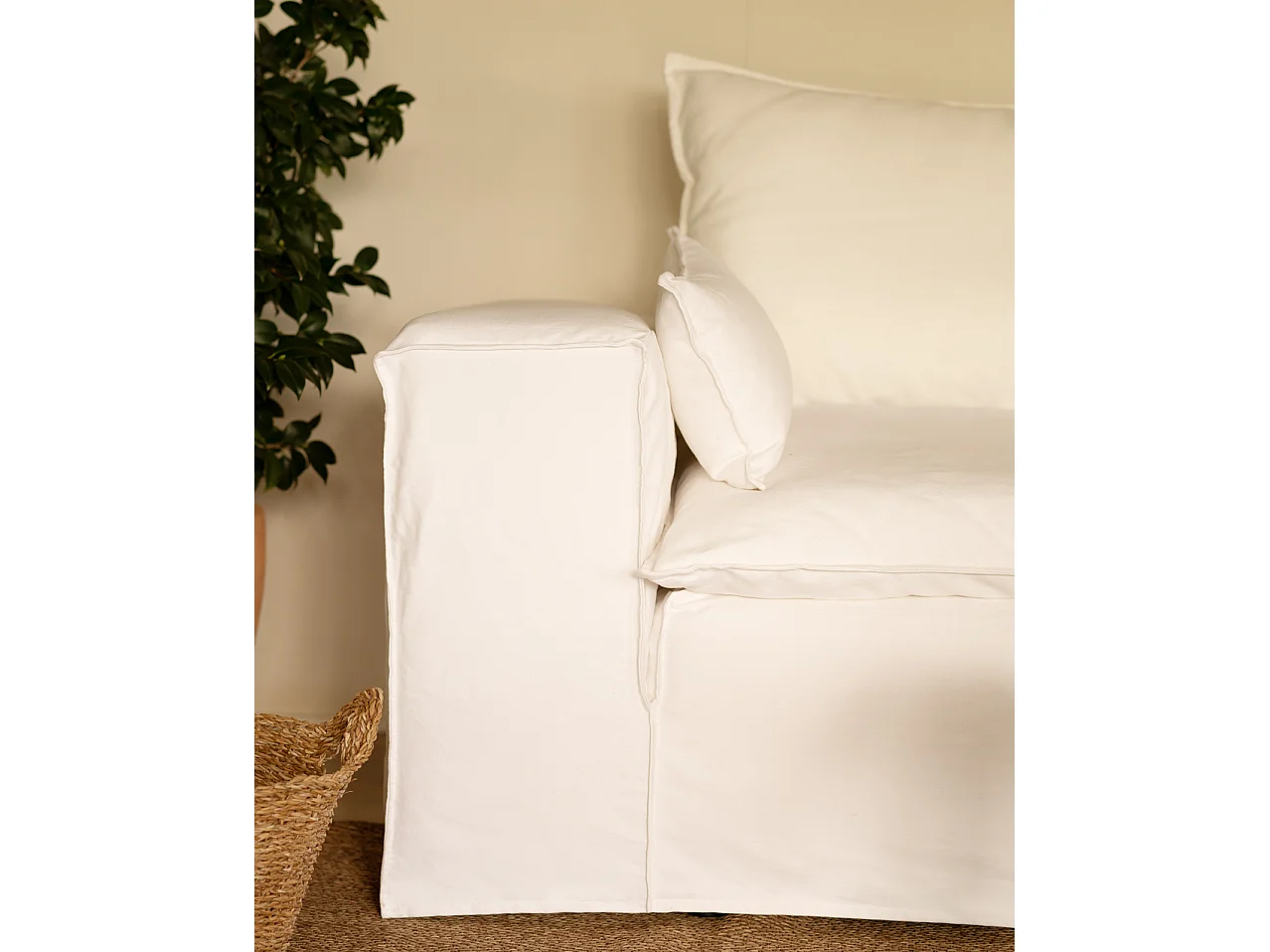 Sofá de 3/4 plazas de lino desenfundable color blanco 210x90x110cm - VEGA - DECOWOOD