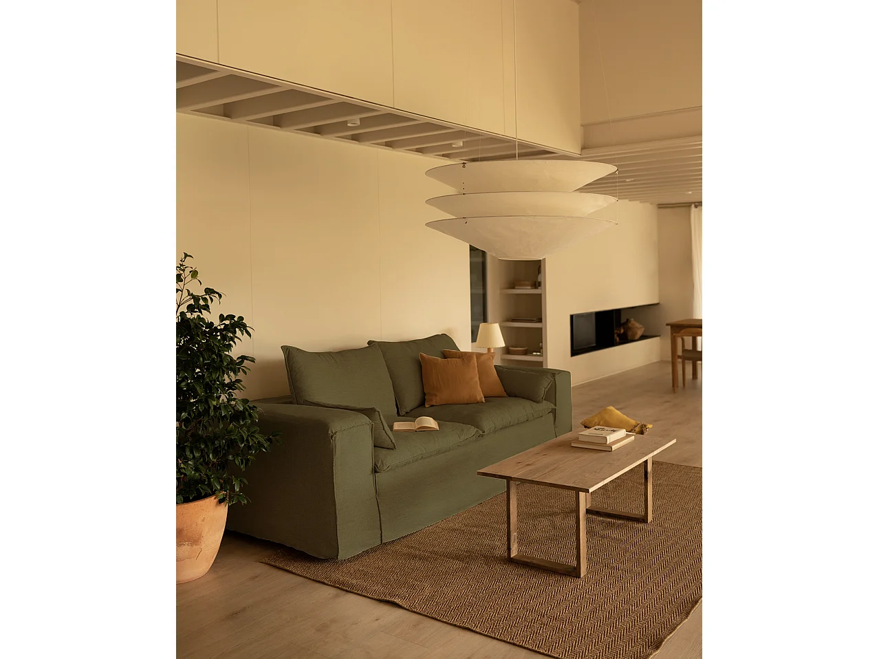 Sofá de 4 plazas de lino desenfundable color verde 260x90x110cm - VEGA - DECOWOOD