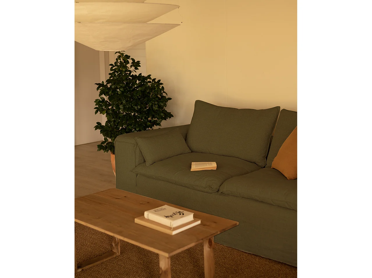 Sofá de 4 plazas de lino desenfundable color verde 260x90x110cm - VEGA - DECOWOOD