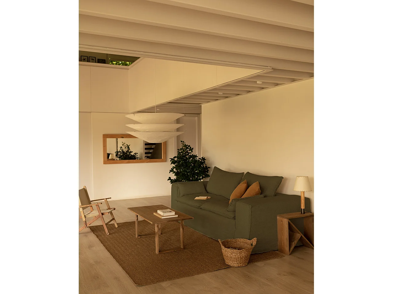 Sofá de 4 plazas de lino desenfundable color verde 260x90x110cm - VEGA - DECOWOOD