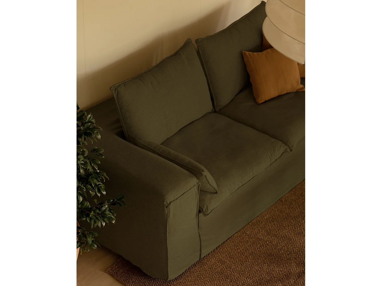 Sofá de 4 plazas de lino desenfundable color verde 260x90x110cm - VEGA - DECOWOOD