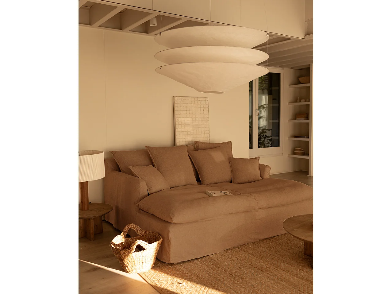 Sofá 2/3 plazas fondo largo de algodón y lino desenfundable teja 250x95x170cm - MIA - DECOWOOD