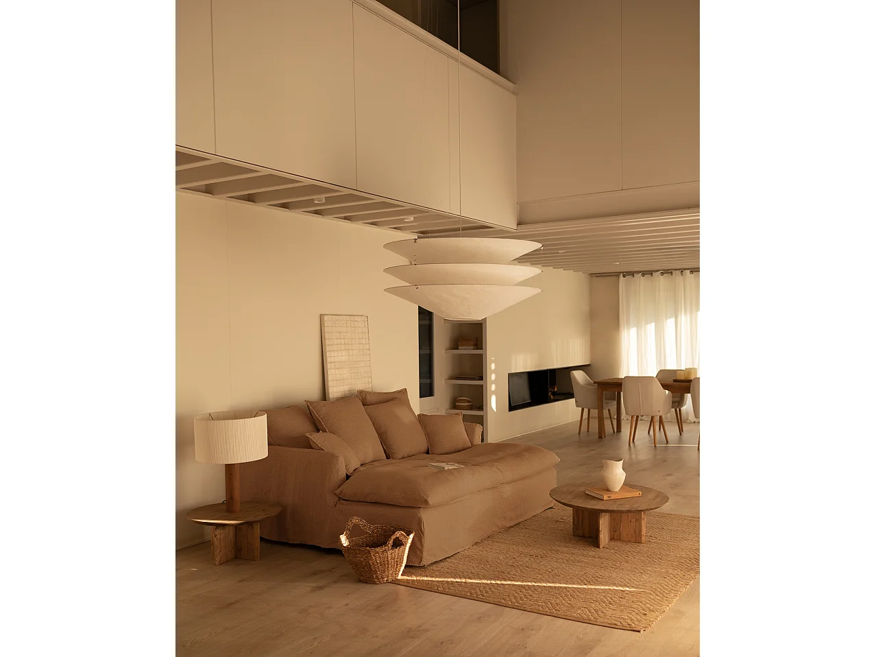 Sofá 2/3 plazas fondo largo de algodón y lino desenfundable teja 250x95x170cm - MIA - DECOWOOD