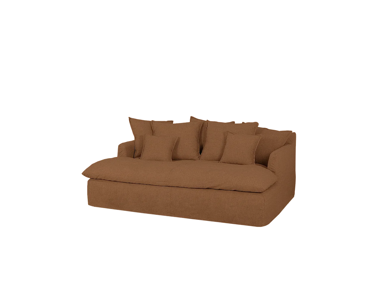 Sofá 2/3 plazas fondo largo de algodón y lino desenfundable teja 250x95x170cm - MIA - DECOWOOD