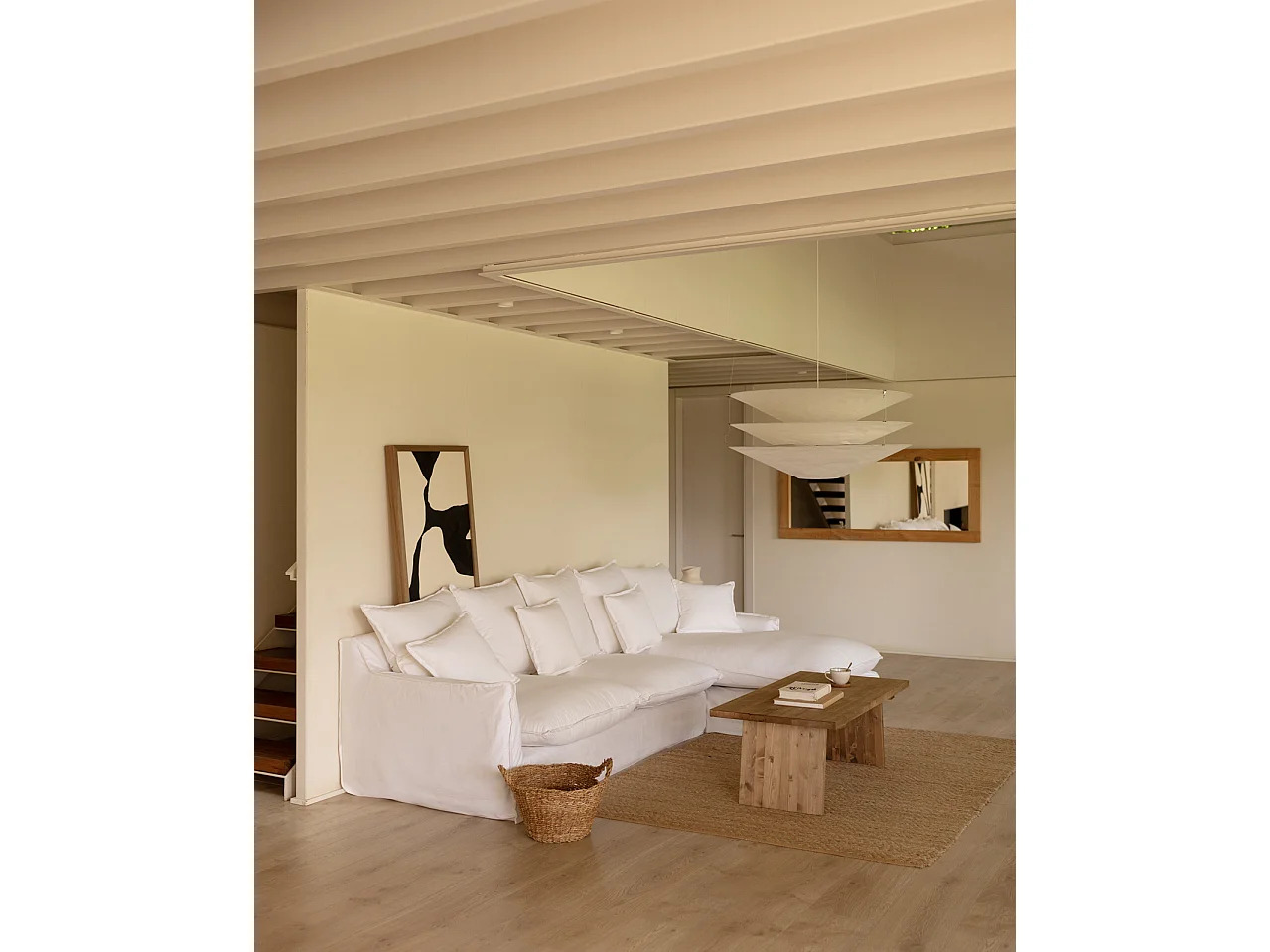 Sofá con chaise longue derecho desenfundable blanco 4/5 plazas 310x95x170cm - MIA - DECOWOOD