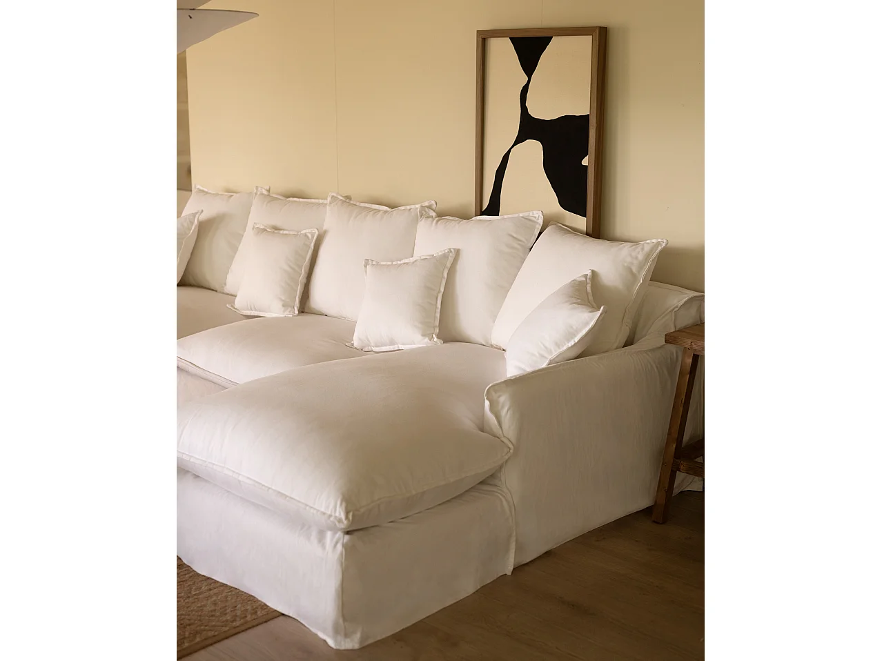 Sofá con chaise longue derecho desenfundable blanco 4/5 plazas 310x95x170cm - MIA - DECOWOOD