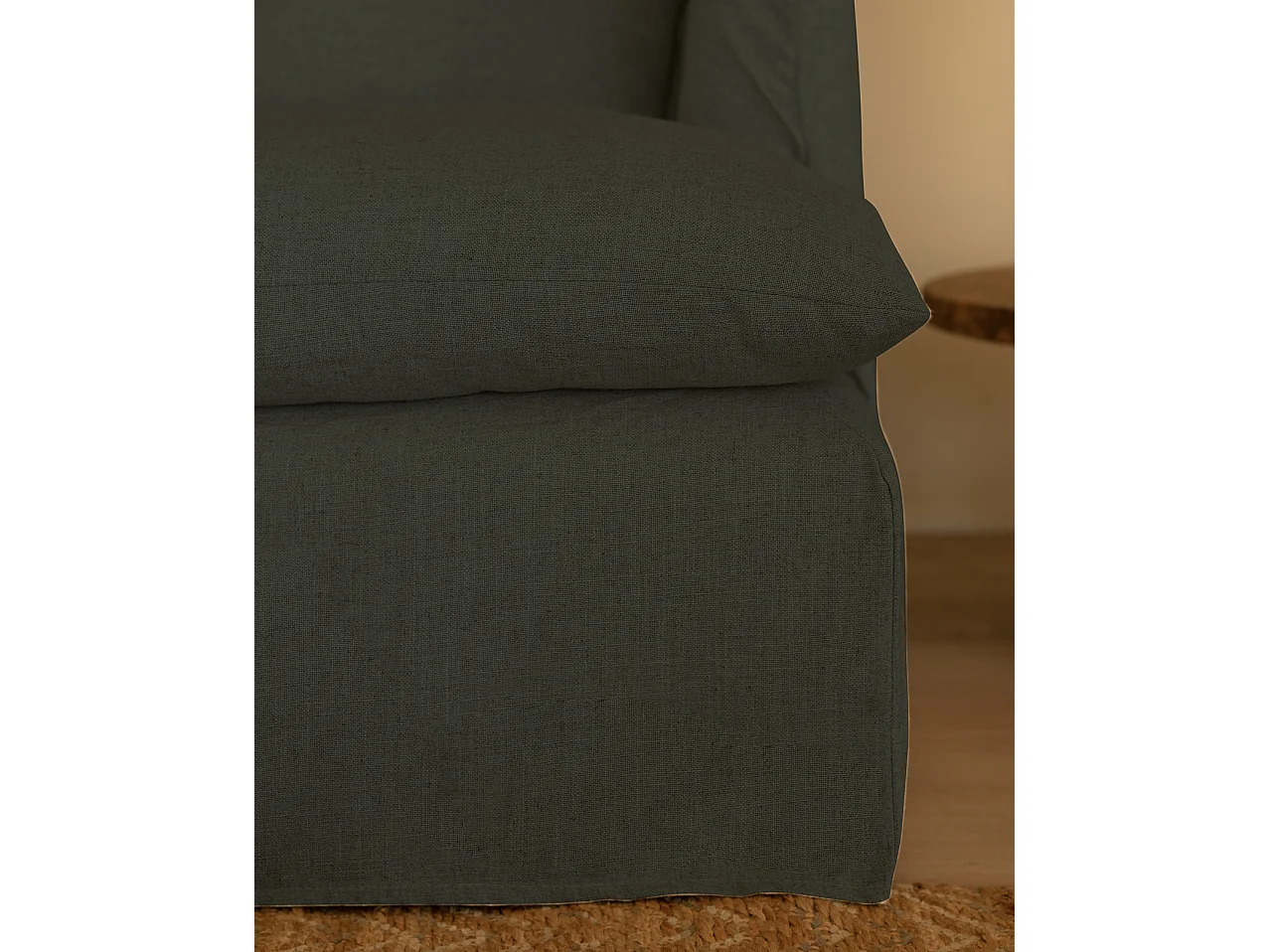 Canapé 2 places à profondeur marron clairne coton et lin déhoussable bleu