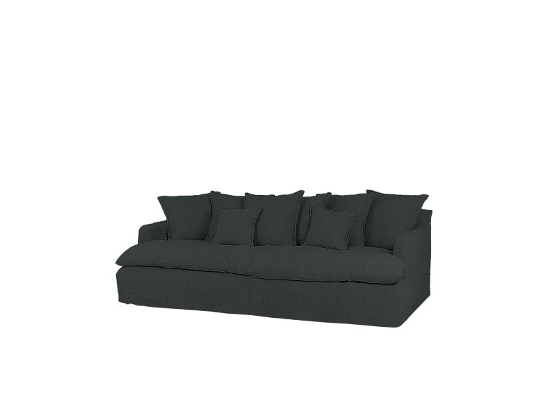 Sofá 2 plazas fondo medio de algodón y lino desenfundable azul 200x95x130cm - MIA - DECOWOOD