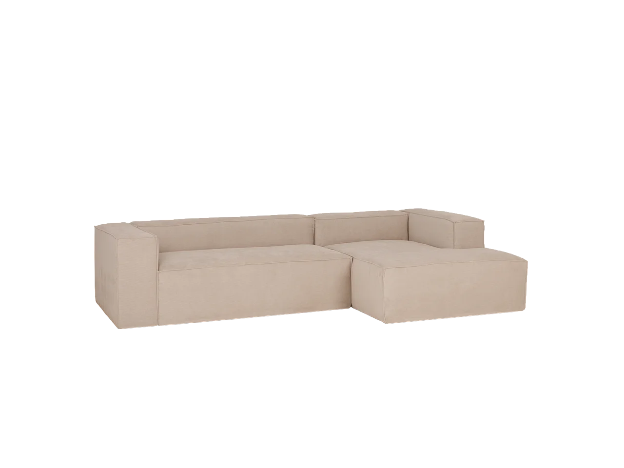 Sofá de 2 plazas con chaise longue derecho de pana beige 250x70x175cm - LOLA - DECOWOOD