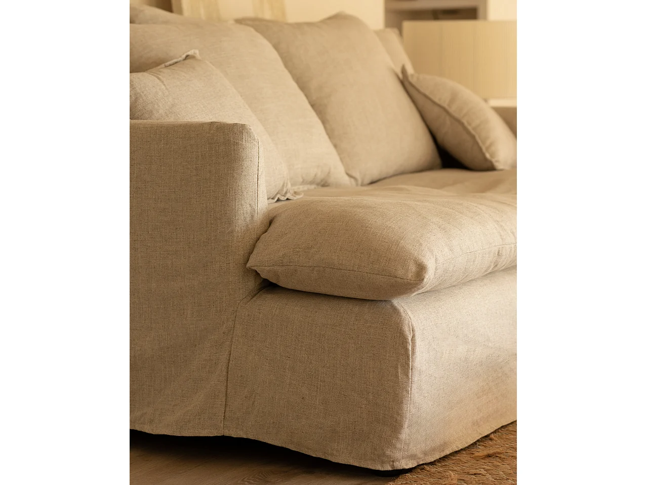 Sofá 2 plazas fondo medio de algodón y lino desenfundable beige 200x95x130cm - MIA - DECOWOOD