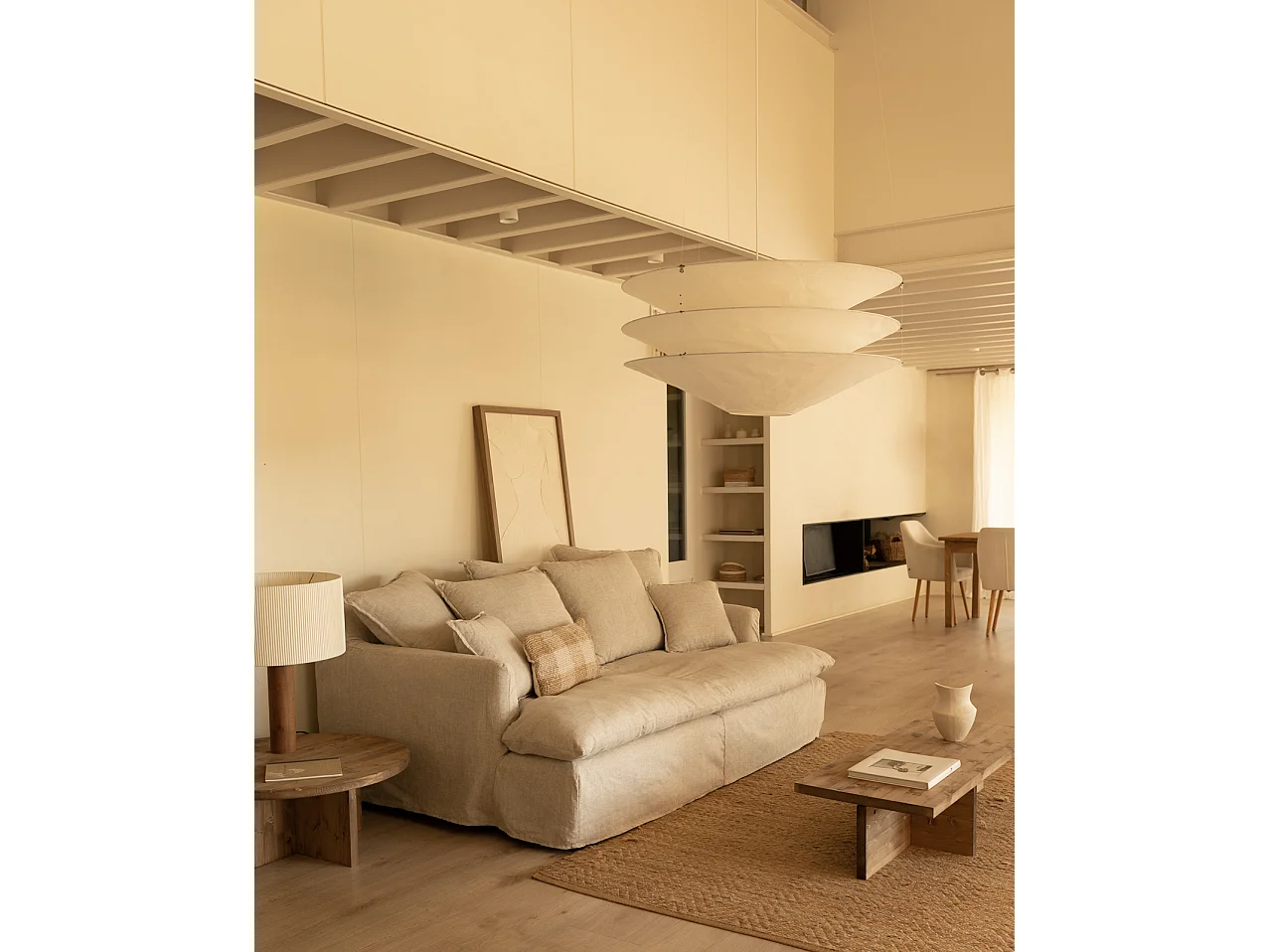 Sofá 2 plazas fondo medio de algodón y lino desenfundable beige 200x95x130cm - MIA - DECOWOOD