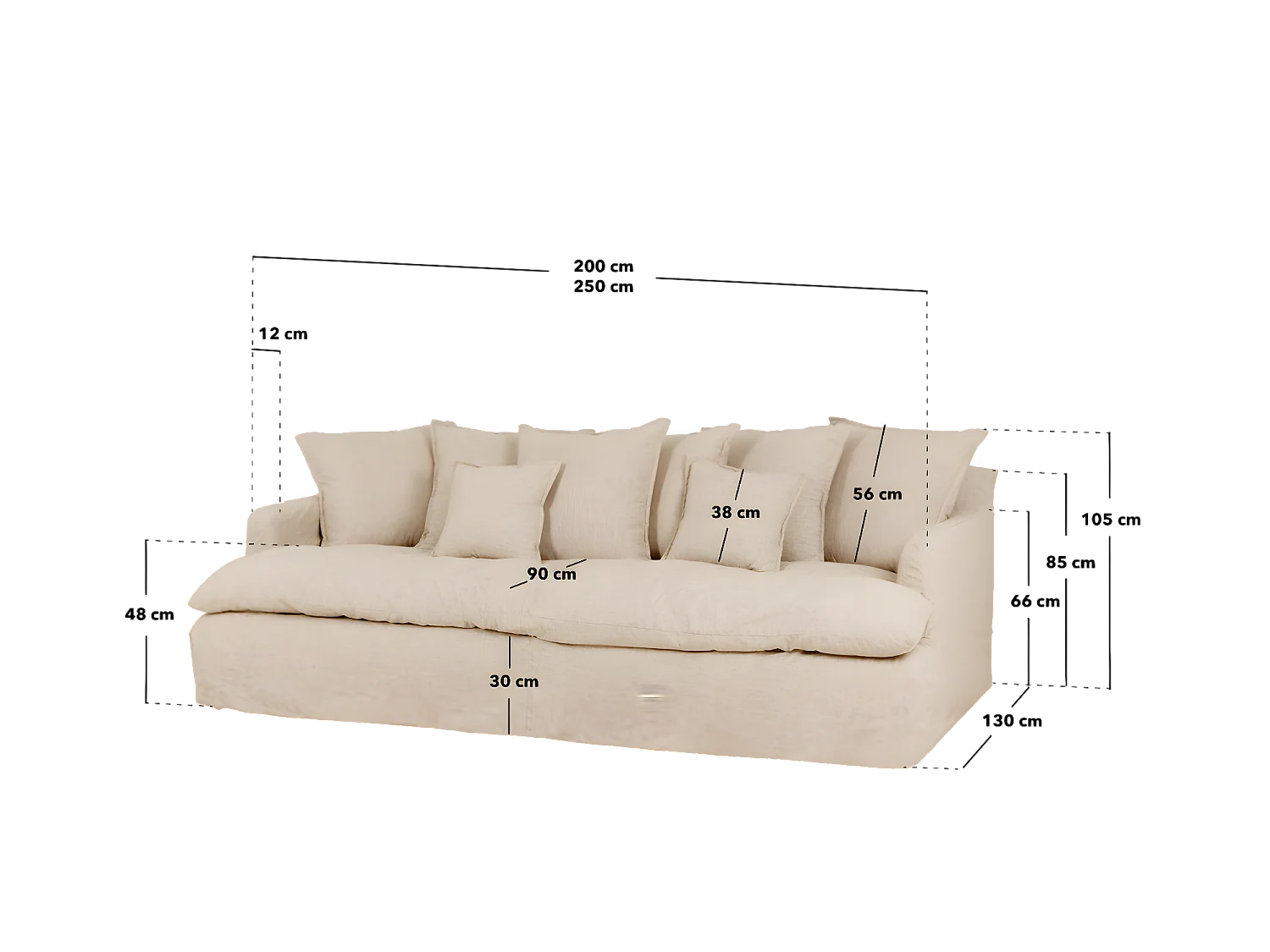 Canapé 2 places à profondeur marron clairne coton et lin déhoussable beige