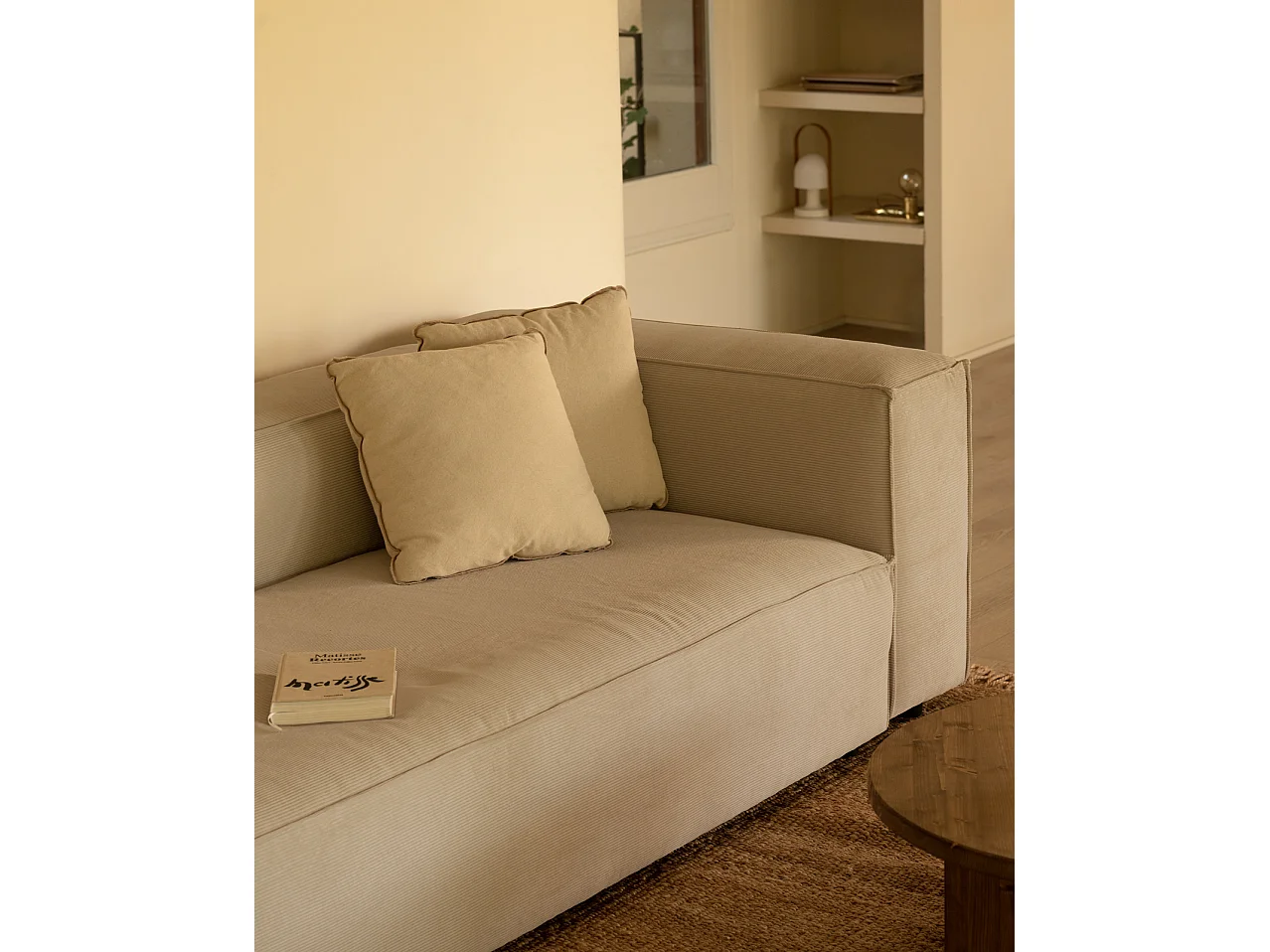 Divano 4 posti in velluto colore beige 260x110cm